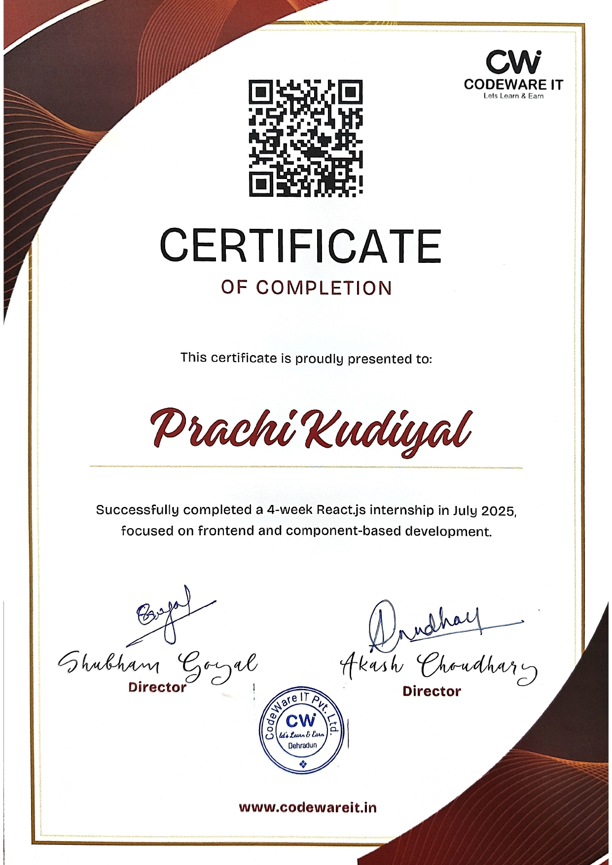 Prachi Kudiyal's Certificate