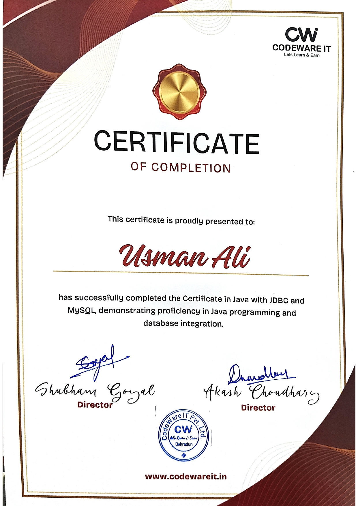 Usman Ali's Certificate