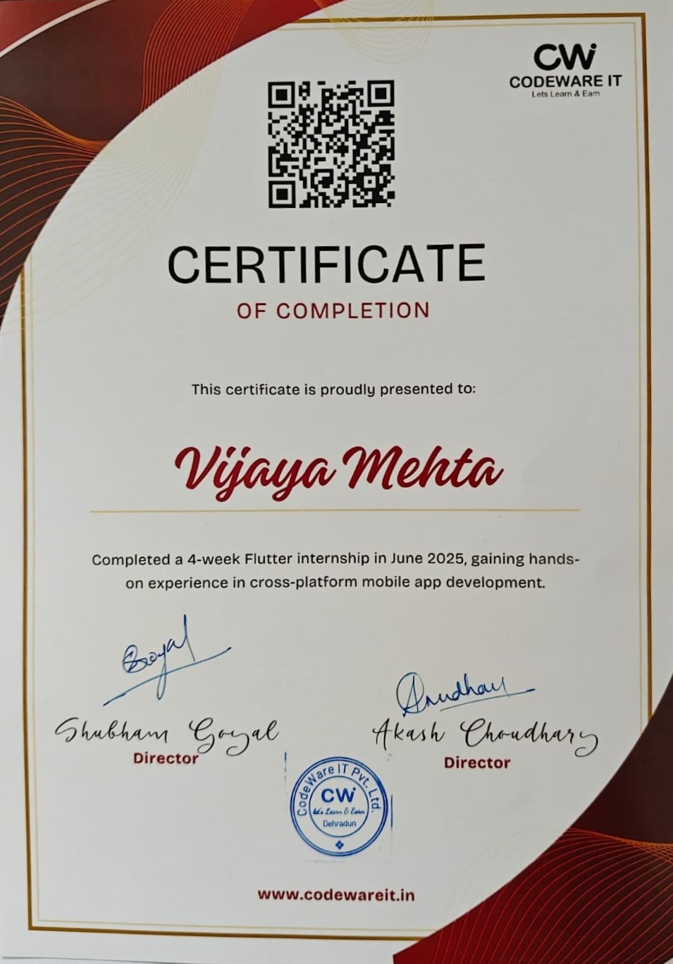  Vijaya Mehta 's Certificate