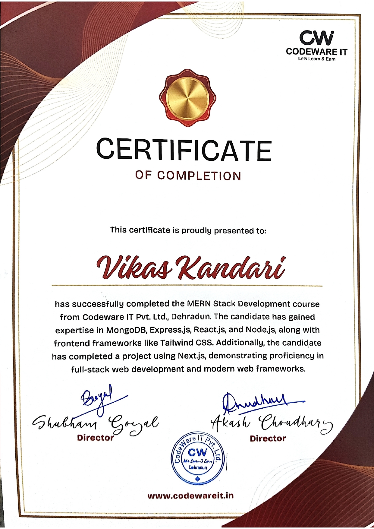 Vikas-kandari's Certificate